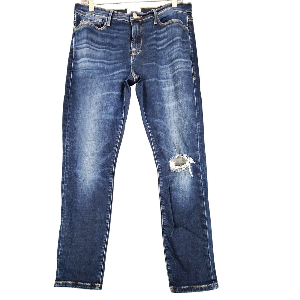 FRAME Denim Womens Blue Distressed Ripped Knee Skinny Jeans